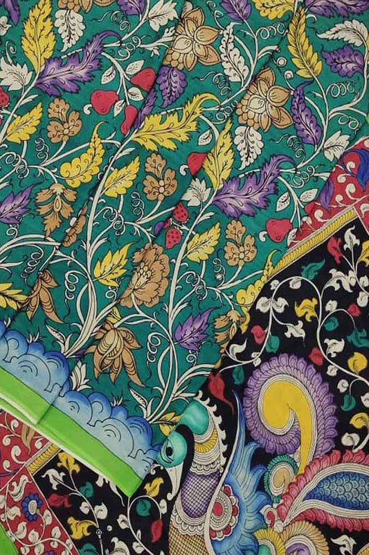 Multicolor Kalamkari Hand Painted Chennur Silk Saree - Luxurion World