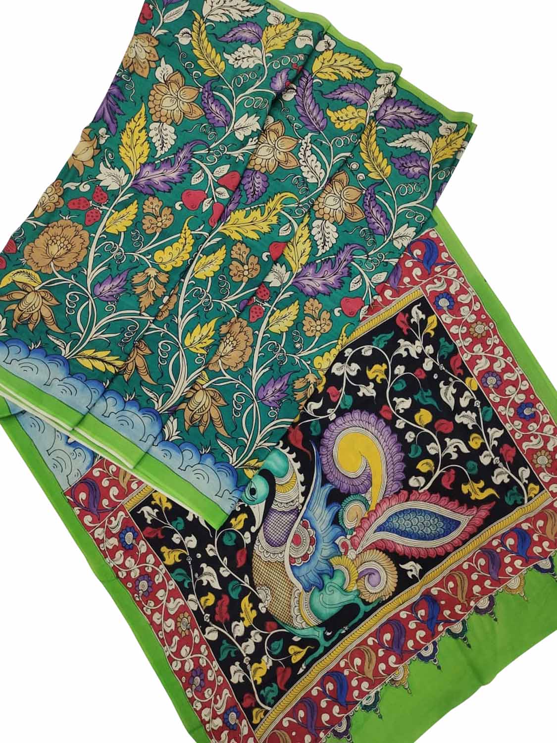 Multicolor Kalamkari Hand Painted Chennur Silk Saree - Luxurion World