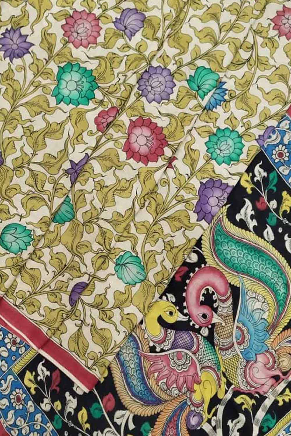 Multicolor Kalamkari Hand Painted Chennur Silk Saree - Luxurion World