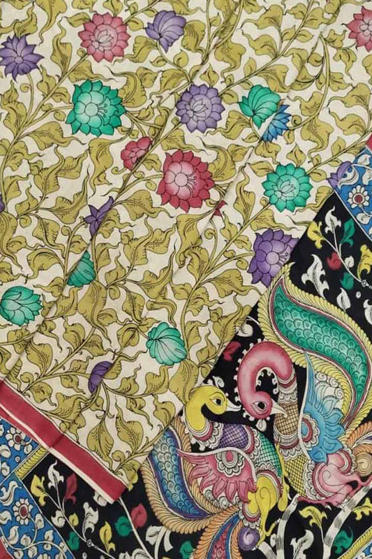 Multicolor Kalamkari Hand Painted Chennur Silk Saree - Luxurion World