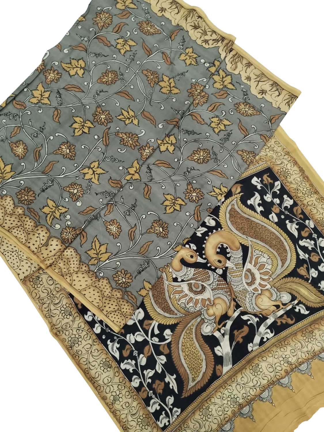 Multicolor Kalamkari Hand Painted Chennur Silk Saree - Luxurion World