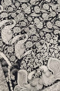 Black And White Kalamkari Hand Painted Bangalore Silk Saree - Luxurion World
