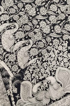 Black And White Kalamkari Hand Painted Bangalore Silk Saree - Luxurion World