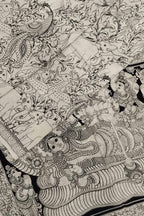 Black And White Kalamkari Hand Painted Bangalore Silk Saree - Luxurion World