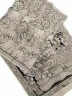 Black And White Kalamkari Hand Painted Bangalore Silk Saree - Luxurion World