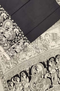 Black And White Kalamkari Hand Painted Bangalore Silk Saree - Luxurion World