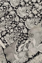 Black And White Kalamkari Hand Painted Bangalore Silk Saree - Luxurion World