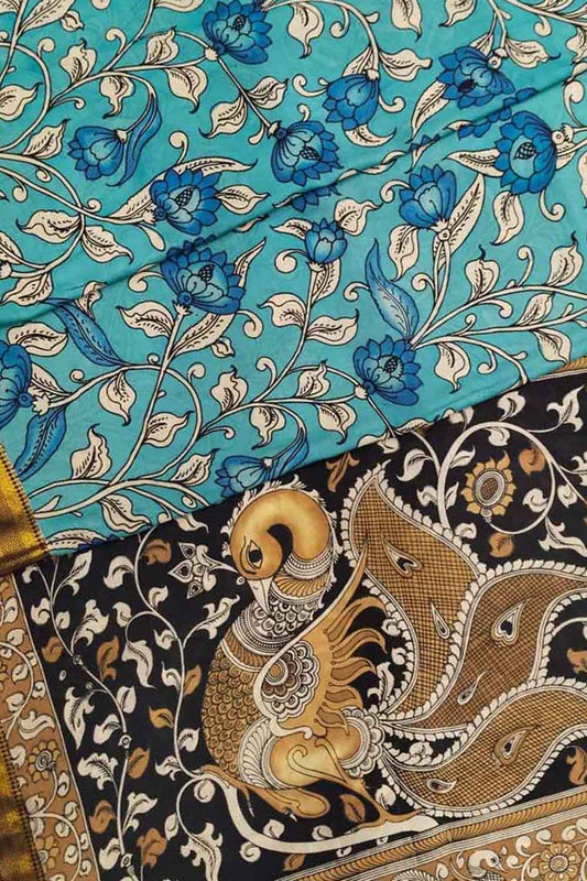 Multicolor Kalamkari Hand Painted Pure Bangalore Silk Saree - Luxurion World