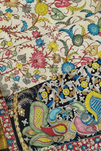Multicolor Kalamkari Hand Painted Pure Bangalore Silk Saree - Luxurion World