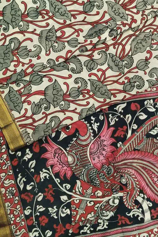 Multicolor Kalamkari Hand Painted Pure Bangalore Silk Saree - Luxurion World