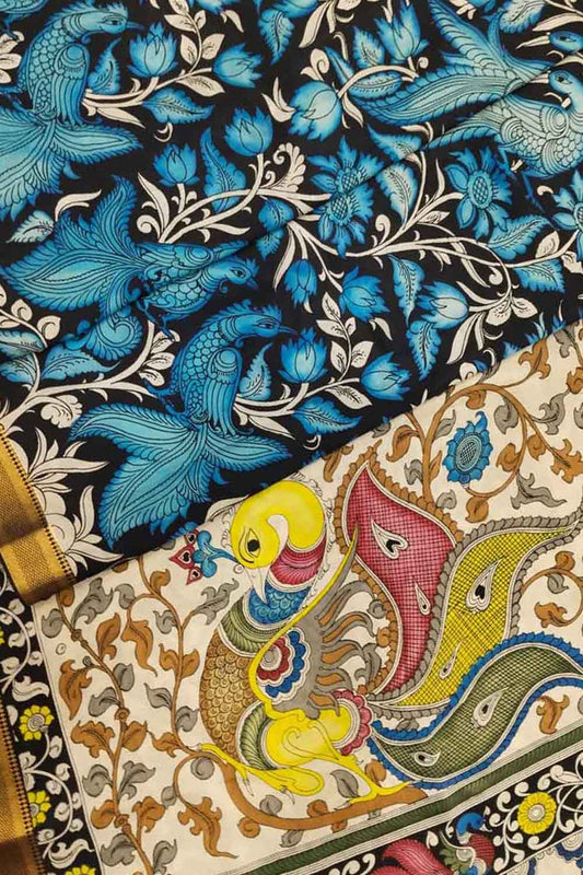 Multicolor Kalamkari Hand Painted Pure Bangalore Silk Saree - Luxurion World