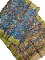 Exquisite Blue Kalamkari Hand Painted Tussar Silk Saree: A Timeless Masterpiece - Luxurion World