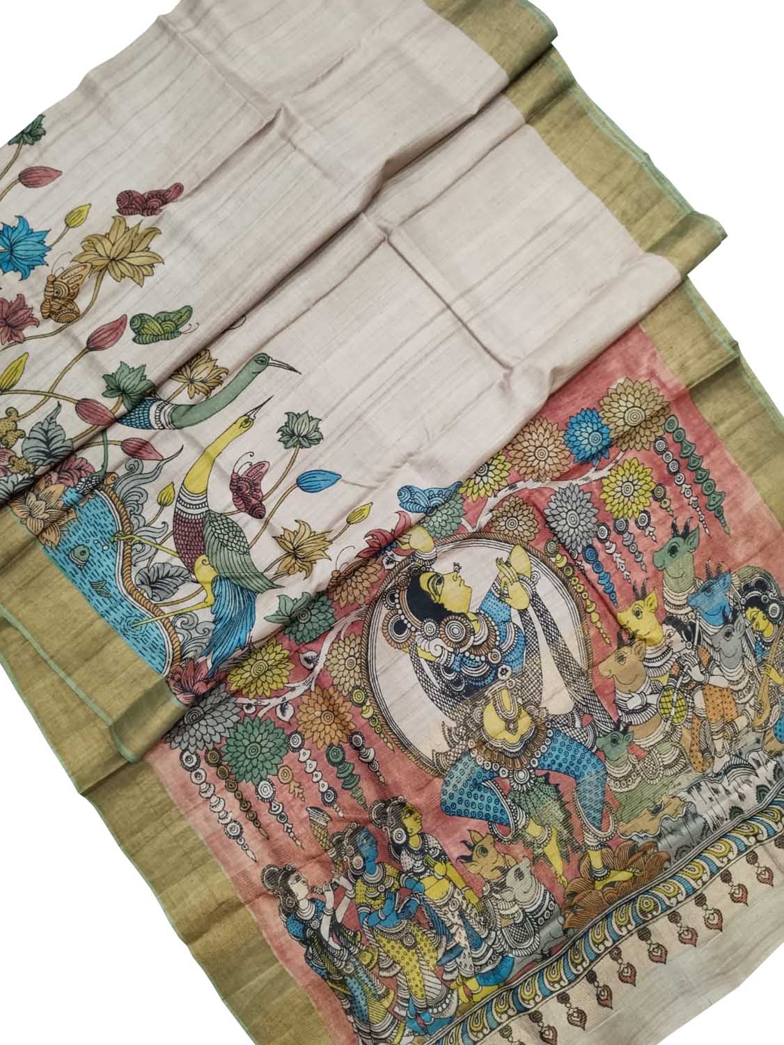 Exquisite Multicolor Kalamkari Hand Painted Tussar Silk Saree - Luxurion World