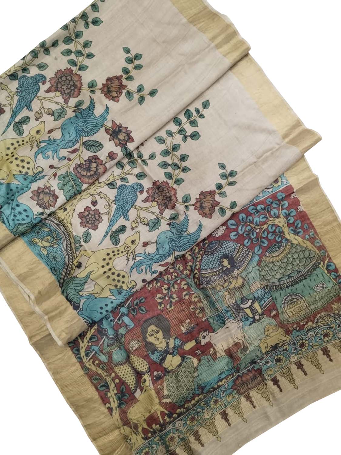 Exquisite Multicolor Kalamkari Hand Painted Tussar Silk Saree - Luxurion World