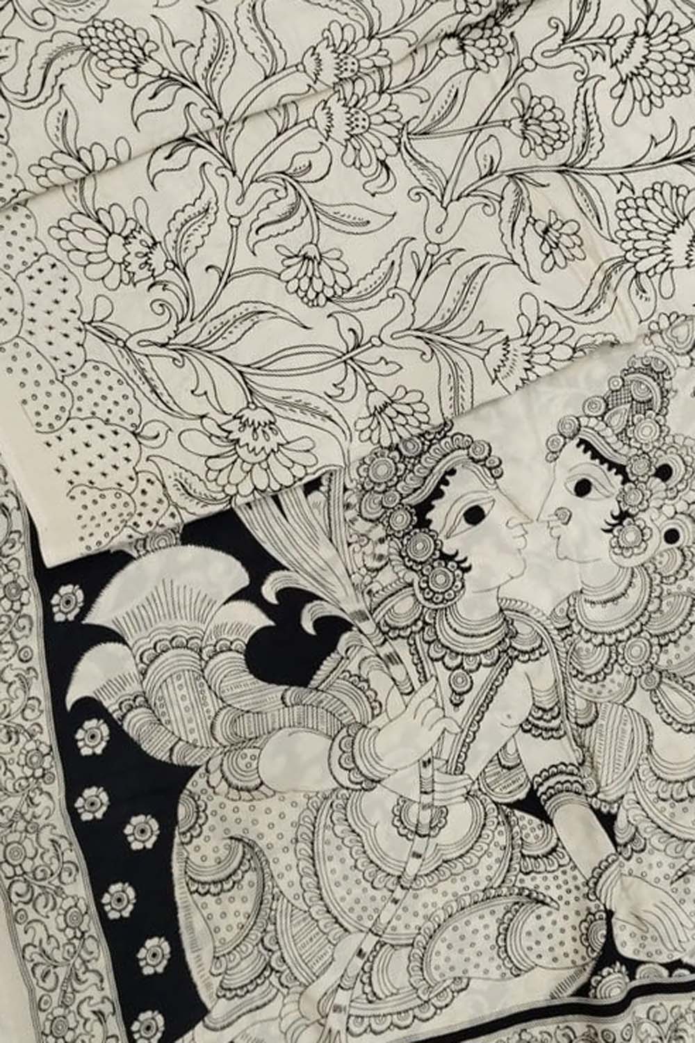 Elegant Hand Painted Chennur Silk Saree in Black and White - Luxurion World