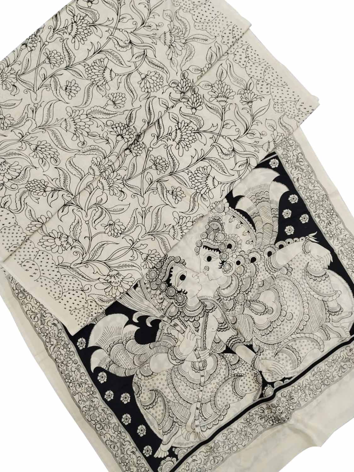 Elegant Hand Painted Chennur Silk Saree in Black and White - Luxurion World