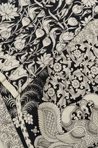 Elegant Black & White Hand Painted Chennur Silk Saree - Luxurion World