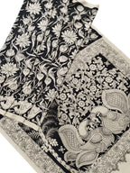 Elegant Black & White Hand Painted Chennur Silk Saree - Luxurion World