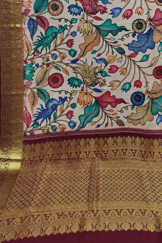 Exquisite Multicolor Kalamkari Silk Kanjeevaram Border Saree - Luxurion World