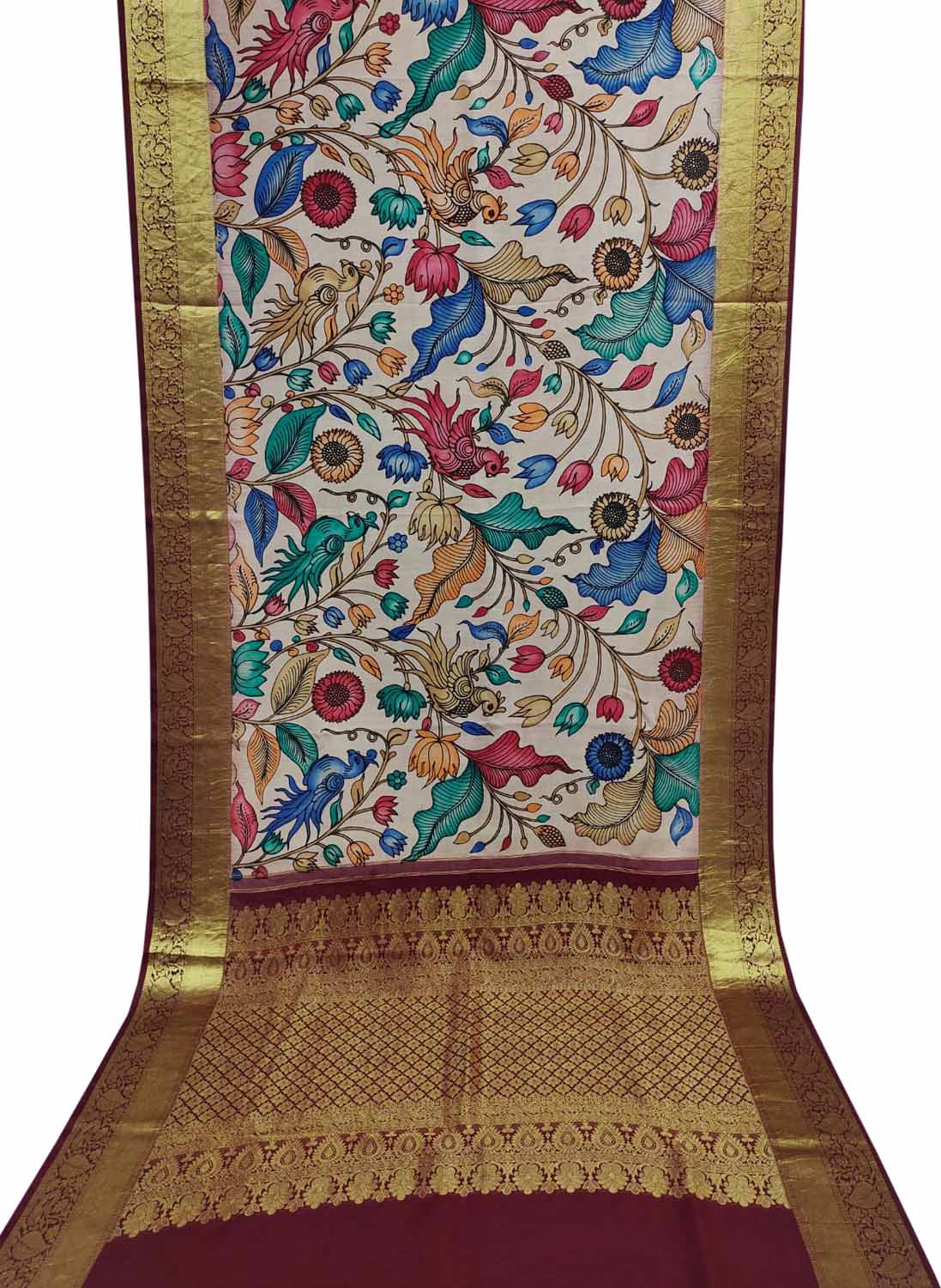 Exquisite Multicolor Kalamkari Silk Kanjeevaram Border Saree - Luxurion World