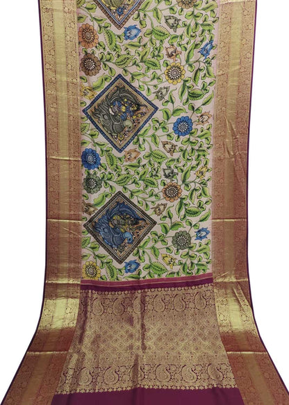 Exquisite Multicolor Kalamkari Silk Kanjeevaram Saree with Pure Silk Border - Luxurion World