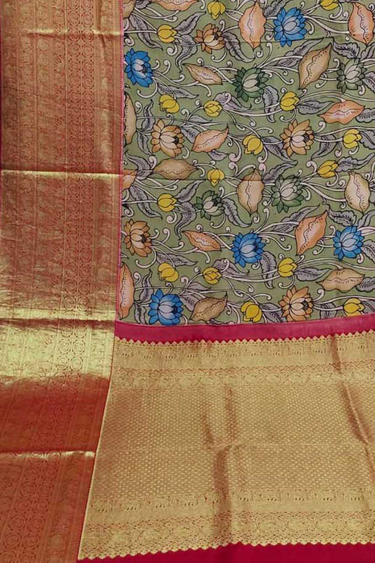 Exquisite Multicolor Kalamkari Silk Kanjeevaram Border Saree - Luxurion World