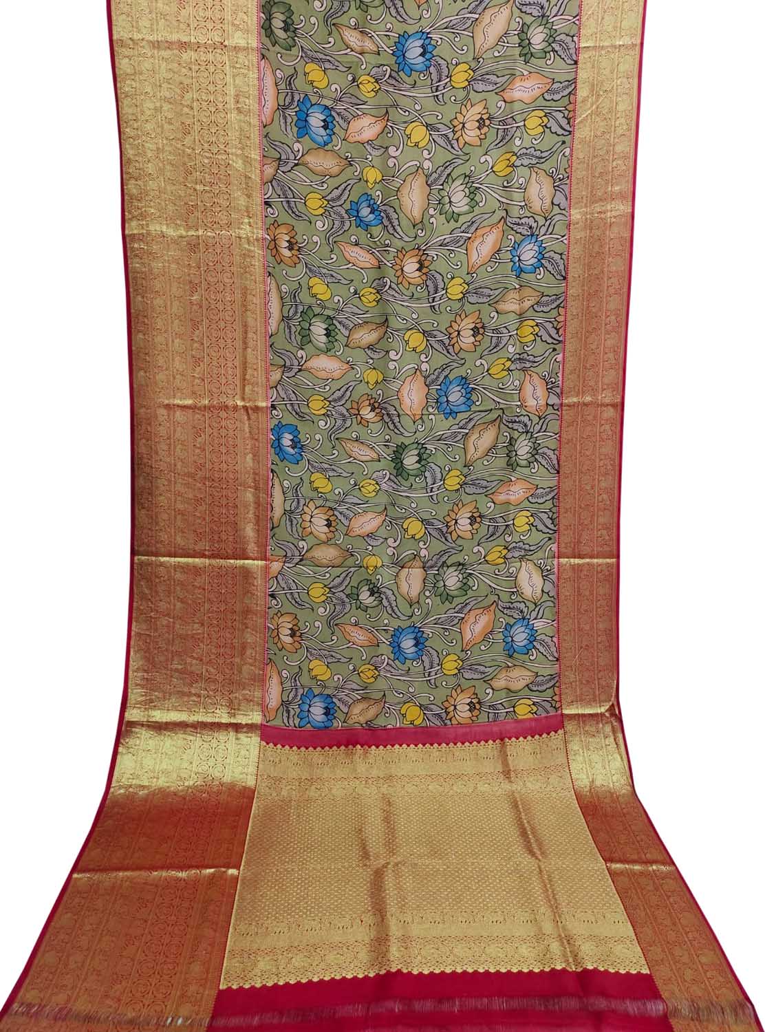 Exquisite Multicolor Kalamkari Silk Kanjeevaram Border Saree - Luxurion World