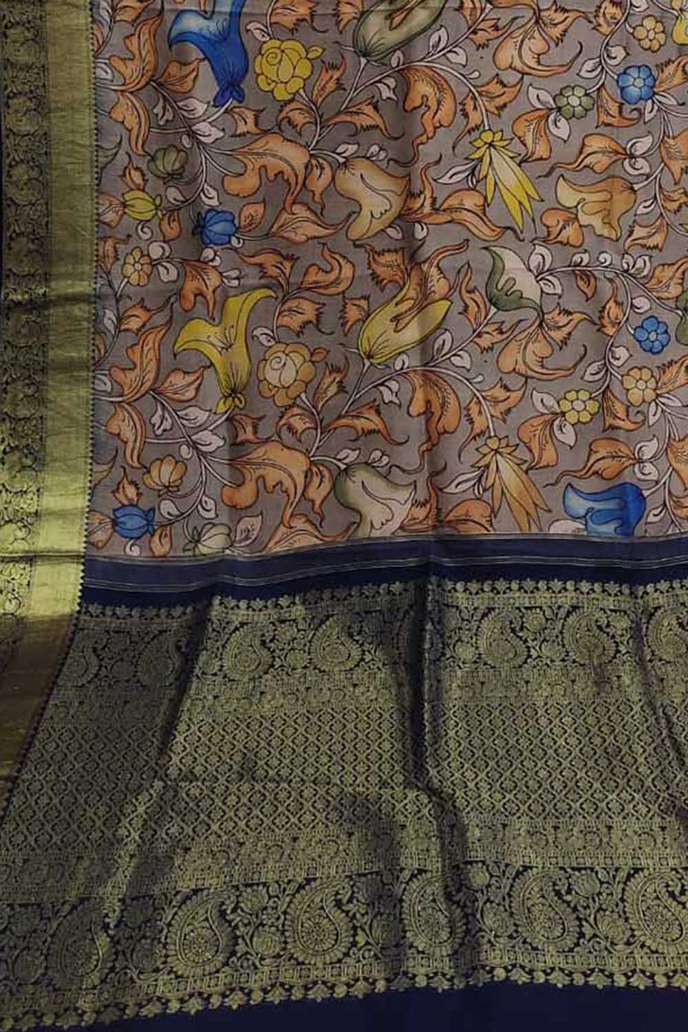 Exquisite Multicolor Kalamkari Silk Kanjeevaram Saree with Pure Silk Border - Luxurion World