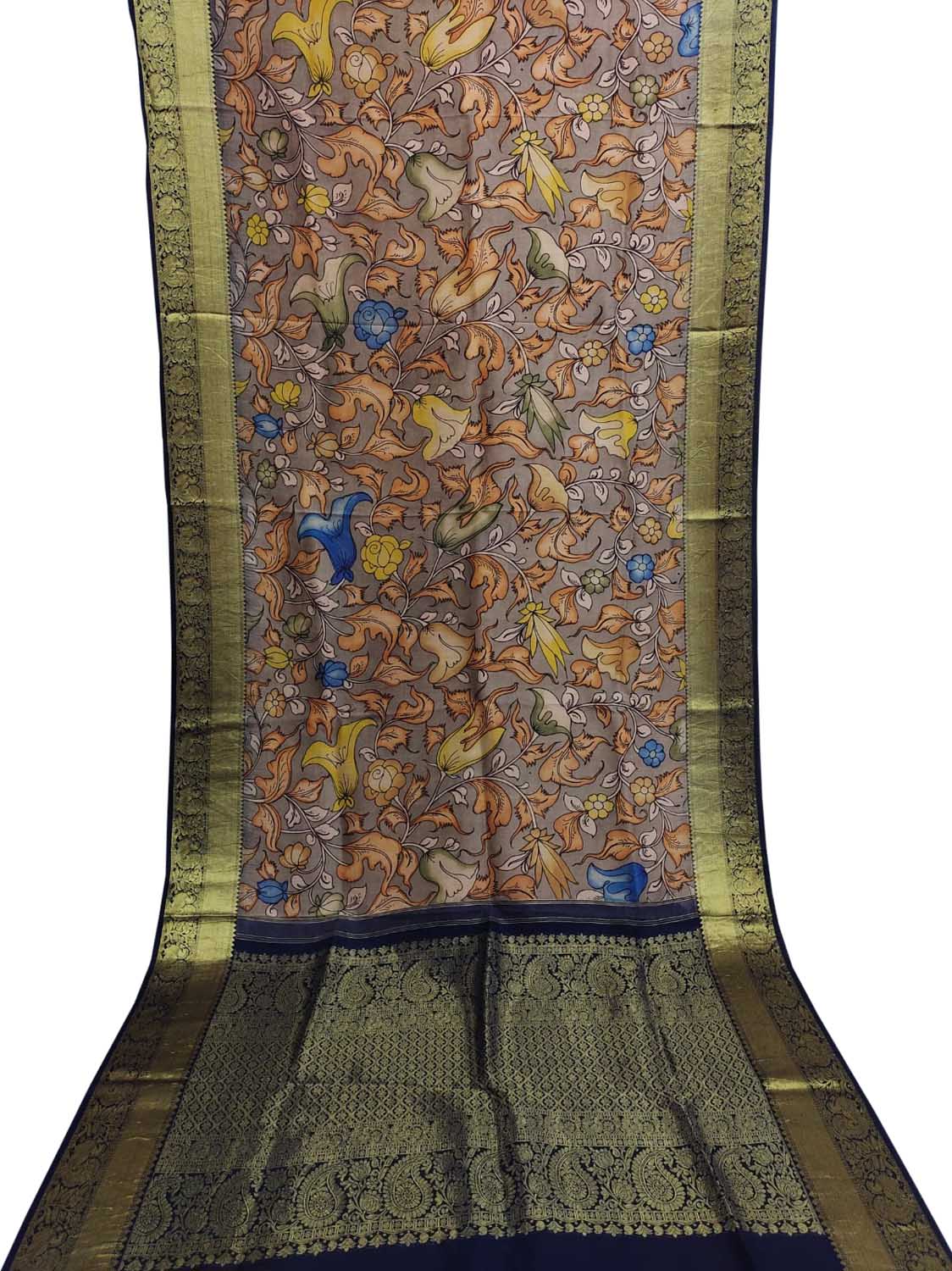 Exquisite Multicolor Kalamkari Silk Kanjeevaram Saree with Pure Silk Border - Luxurion World