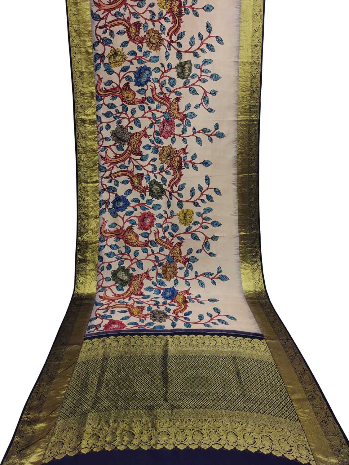 Exquisite Multicolor Kalamkari Silk Kanjeevaram Border Saree - Luxurion World