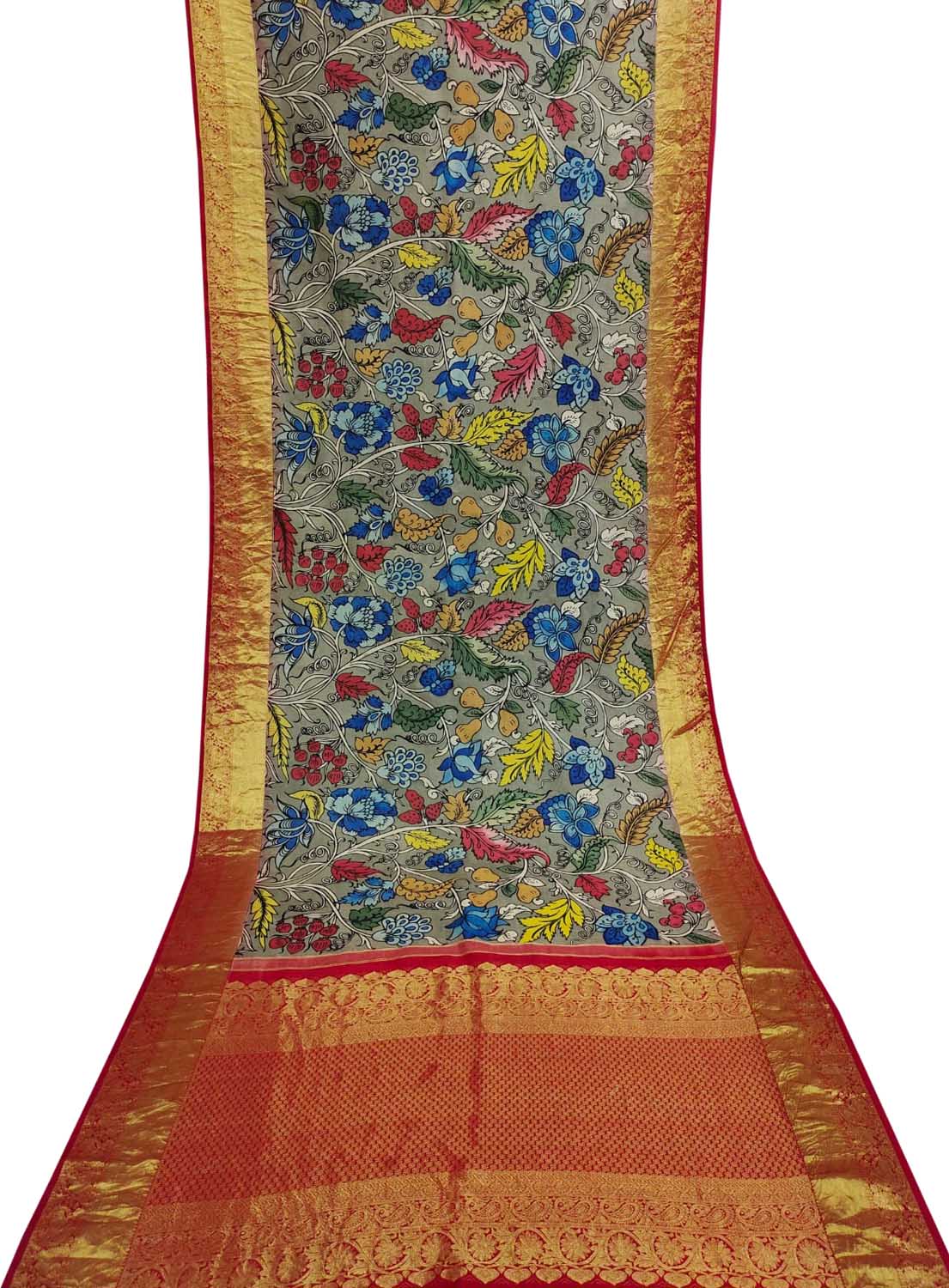 Exquisite Multicolor Kalamkari Silk Saree with Kanjeevaram Border - Luxurion World
