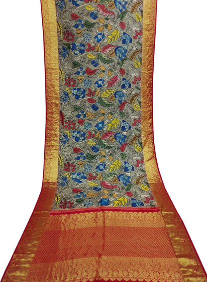 Exquisite Multicolor Kalamkari Silk Saree with Kanjeevaram Border - Luxurion World