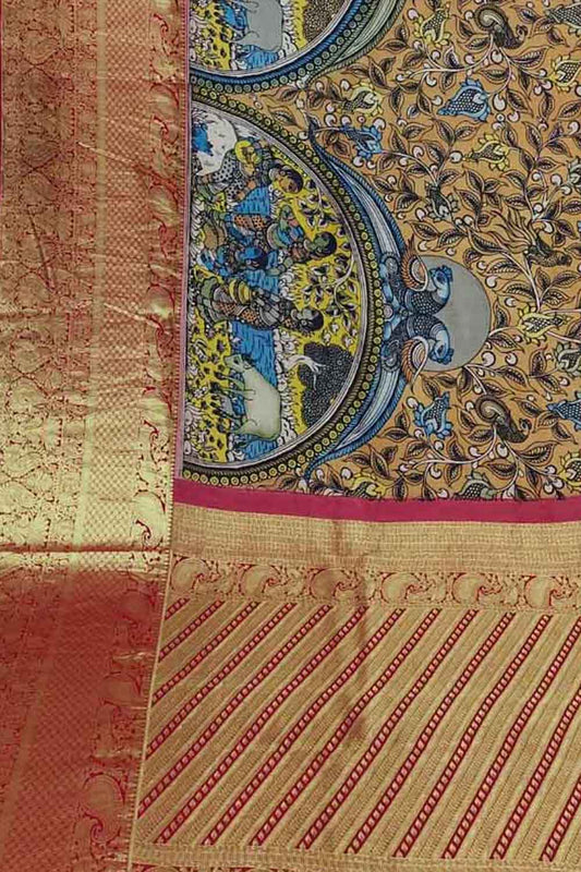 Exquisite Multicolor Kalamkari Silk Kanjeevaram Saree with Pure Silk Border - Luxurion World