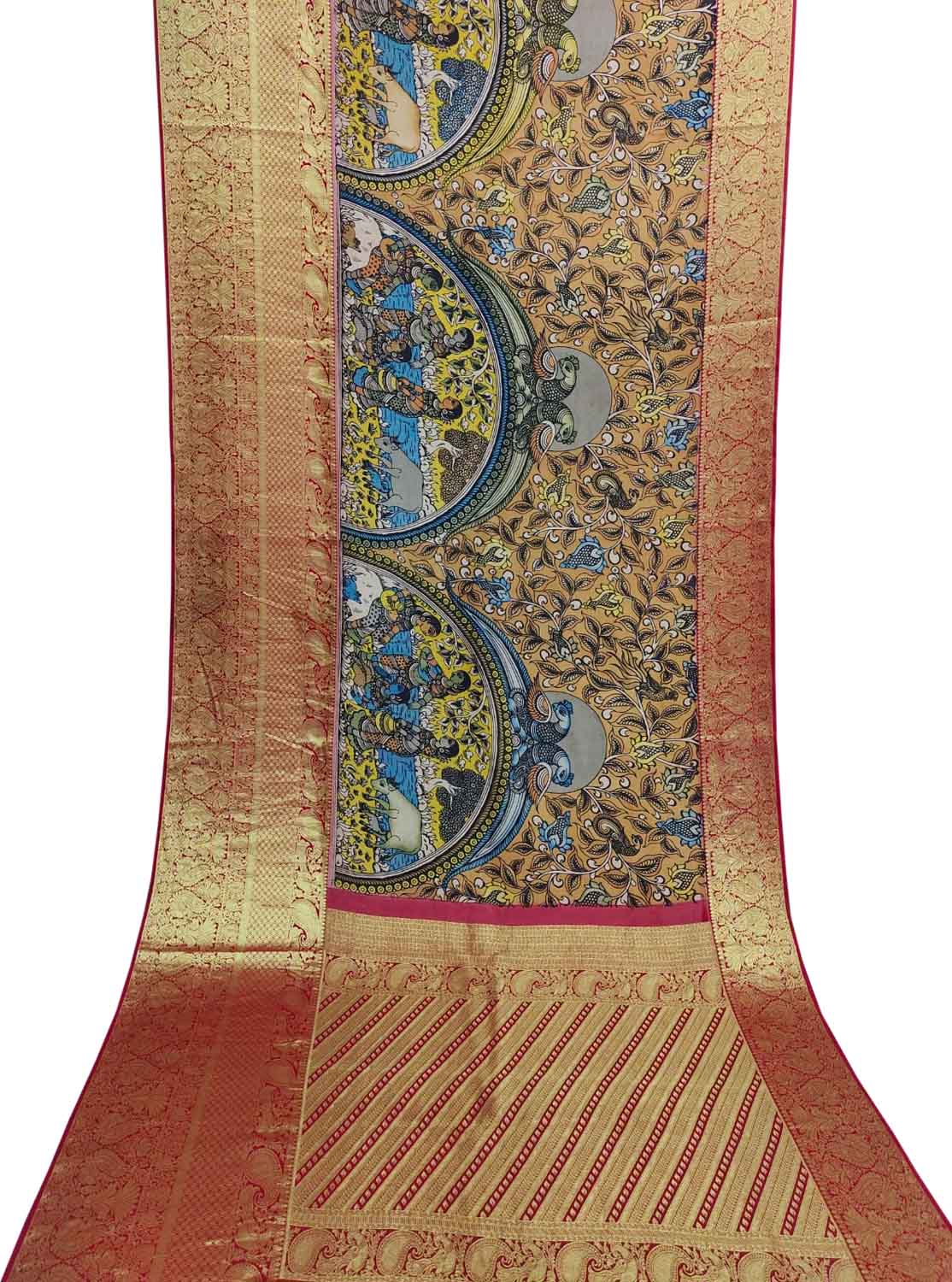 Exquisite Multicolor Kalamkari Silk Kanjeevaram Saree with Pure Silk Border - Luxurion World