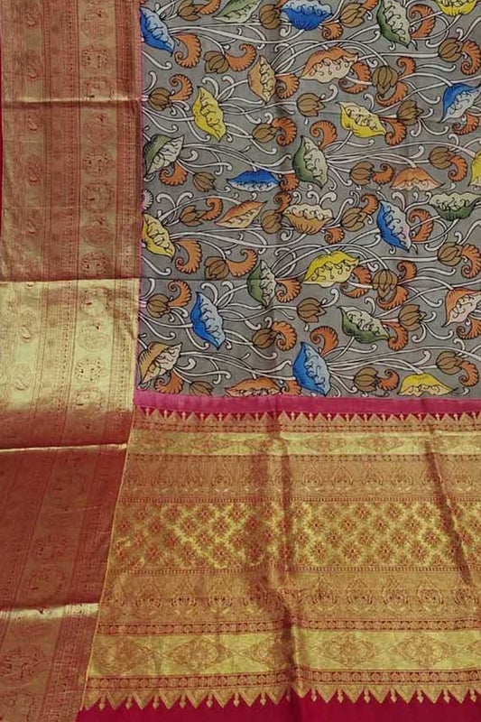 Exquisite Multicolor Kalamkari Silk Kanjeevaram Border Saree - Luxurion World