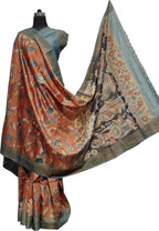 Orange Hand Painted Kalamkari Pure Desi Tussar Silk Saree - Luxurion World