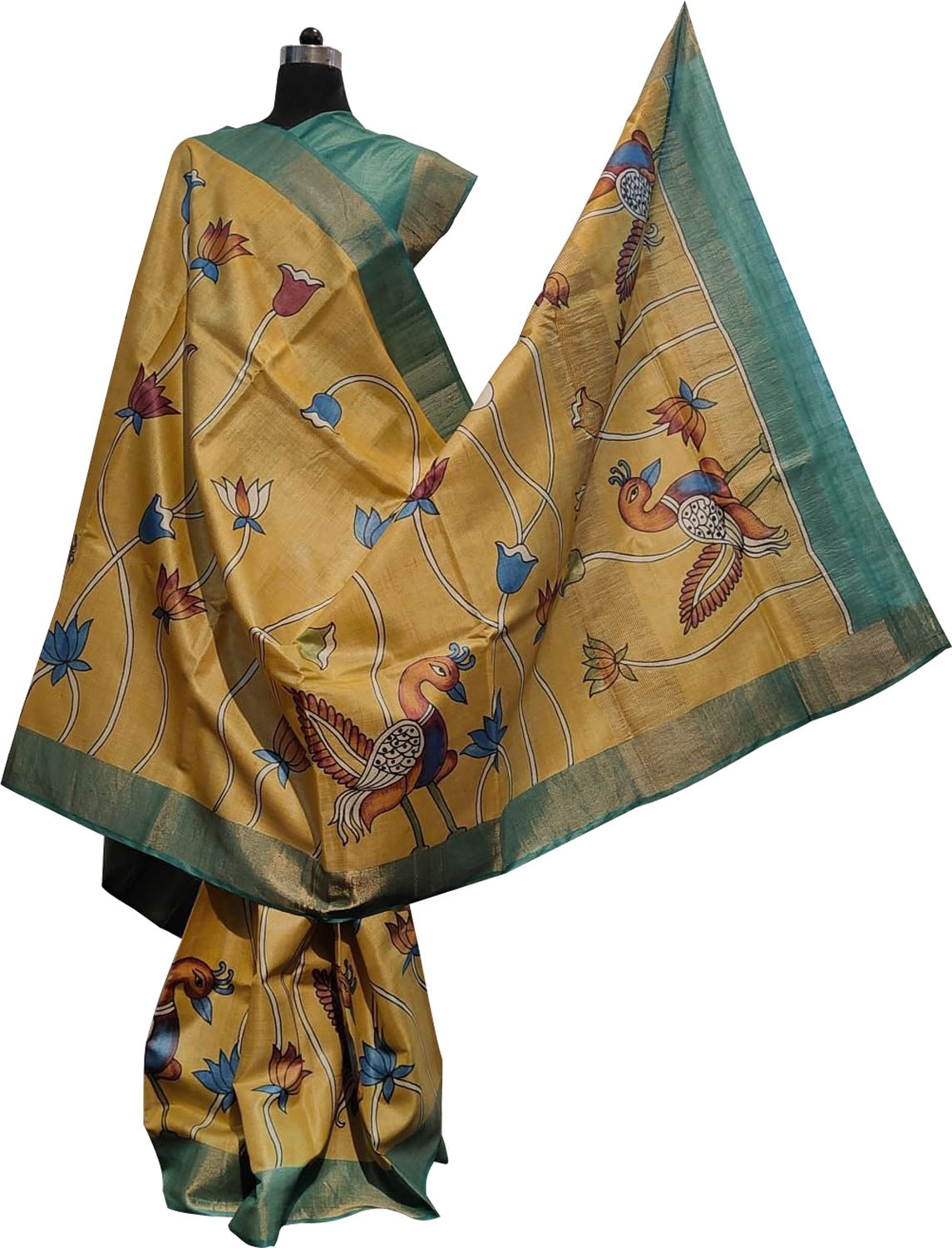 Hand-Painted Yellow Kalamkari Tussar Silk Saree: A Stunning Beauty - Luxurion World