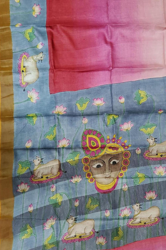 Multicolor Kalamkari Hand Painted Pure Tussar Silk Saree - Luxurion World
