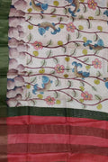 Multicolor Kalamkari Hand Painted Pure Tussar Silk Saree - Luxurion World