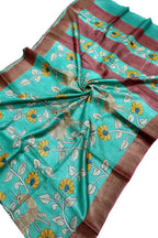 Blue Kalamkari Hand Painted Desi Tussar Silk Saree - Luxurion World
