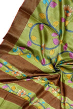 Green Kalamkari Hand Painted Desi Tussar Silk Saree - Luxurion World