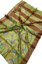 Green Kalamkari Hand Painted Desi Tussar Silk Saree - Luxurion World