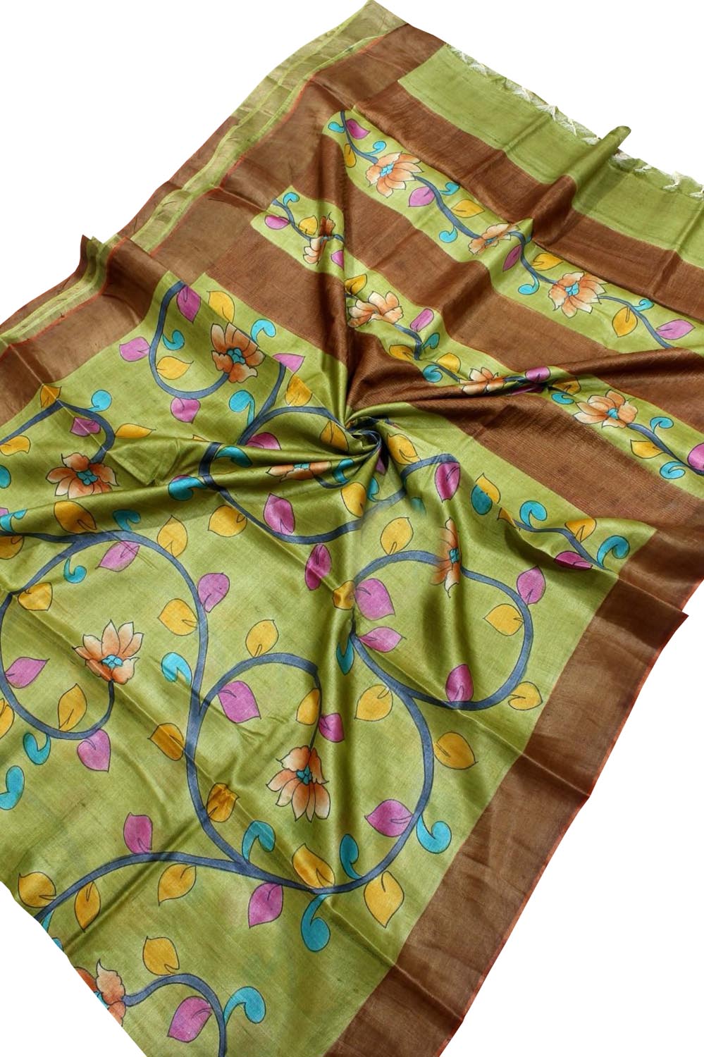 Green Kalamkari Hand Painted Desi Tussar Silk Saree - Luxurion World