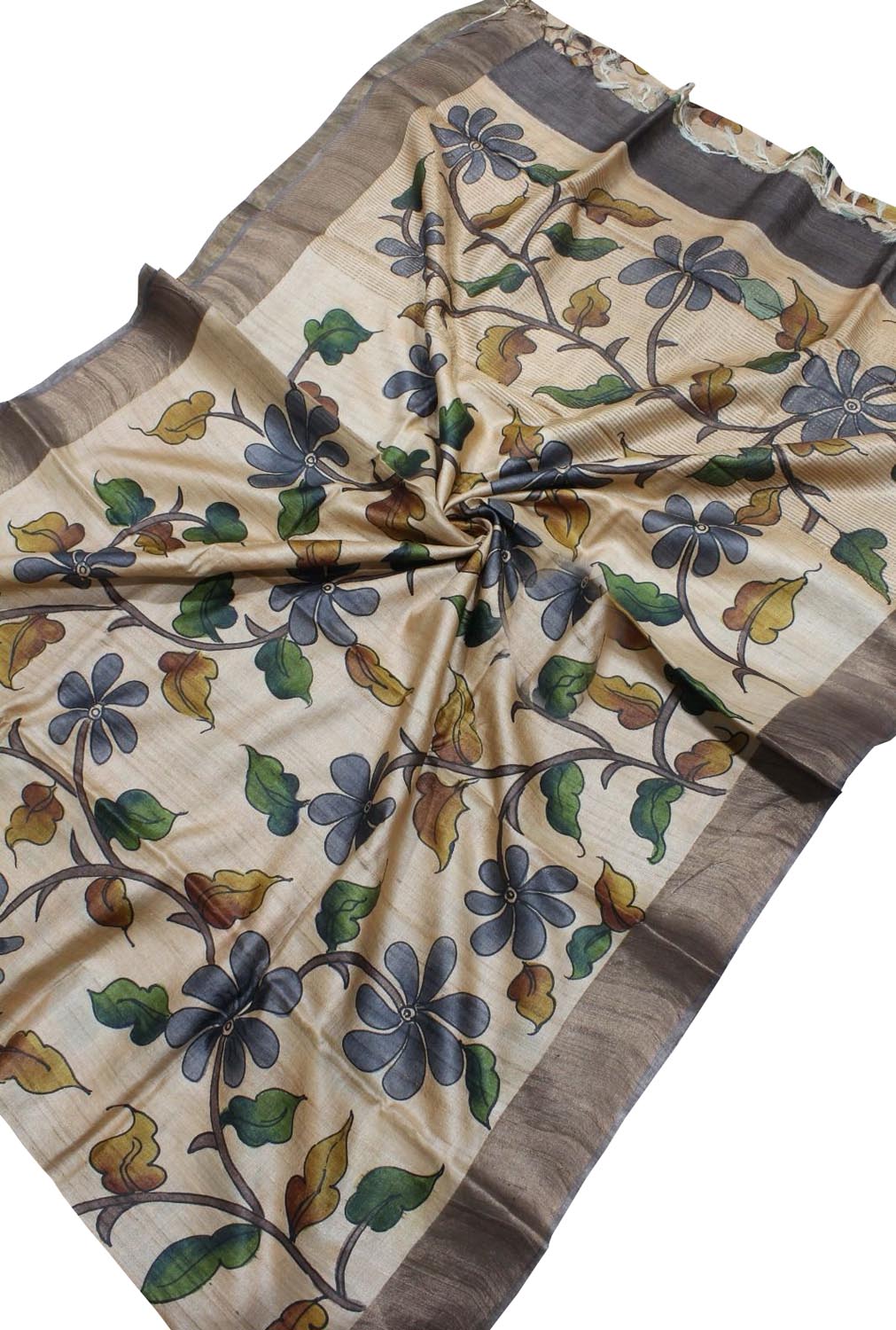 Pastel Kalamkari Hand Painted Desi Tussar Silk Saree - Luxurion World