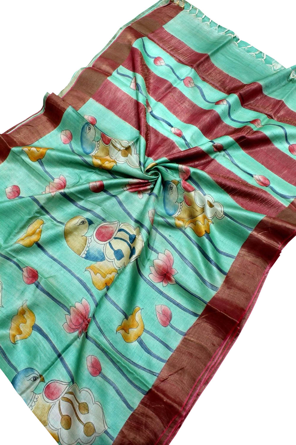 Blue Kalamkari Hand Painted Desi Tussar Silk Saree - Luxurion World