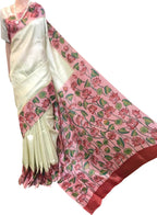 Pastel Kalamkari Hand Painted Pure Tussar Silk Saree - Luxurion World