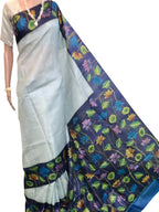 Grey Kalamkari Hand Painted Pure Tussar Silk Saree - Luxurion World