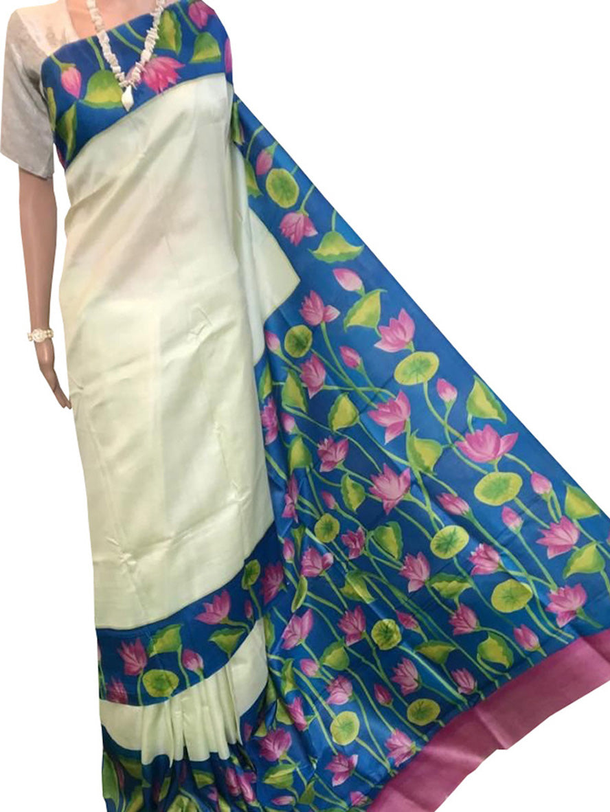 Pastel Kalamkari Hand Painted Pure Tussar Silk Saree - Luxurion World