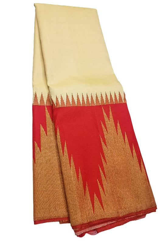 Handloom Silk Saree: Pastel & Golden Kanjeevaram - Pure Elegance - Luxurion World