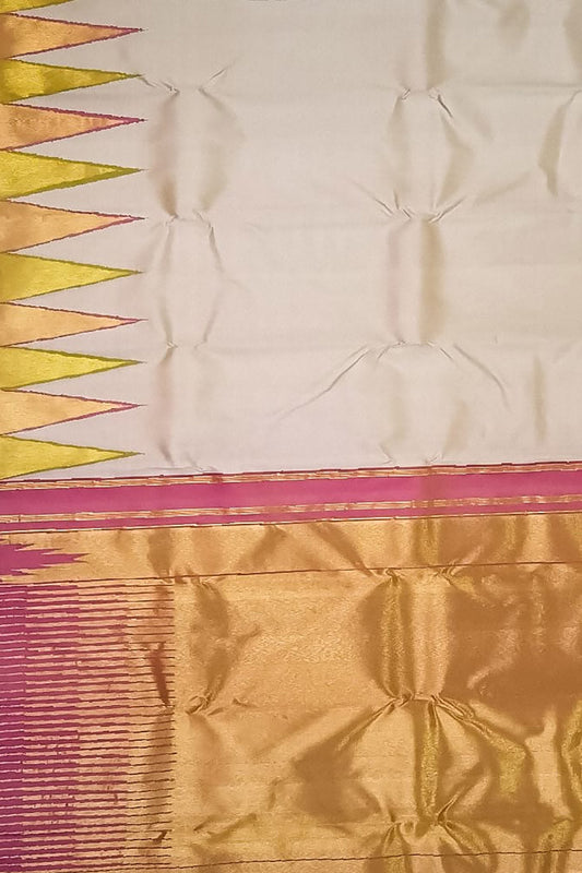 Handloom Silk Saree: Pastel & Golden Kanjeevaram - Professional Quality - Luxurion World